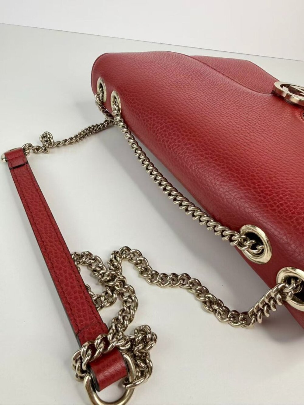Gucci Interlocking G Leather Chain Red Shoulder Crossbody Bag - Picture 7 of 12